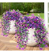 BlessedSeason 4 Pcs Artificial Hanging Flowers, UV Resistant Fake Flowers with Flexible Stems, Fu...