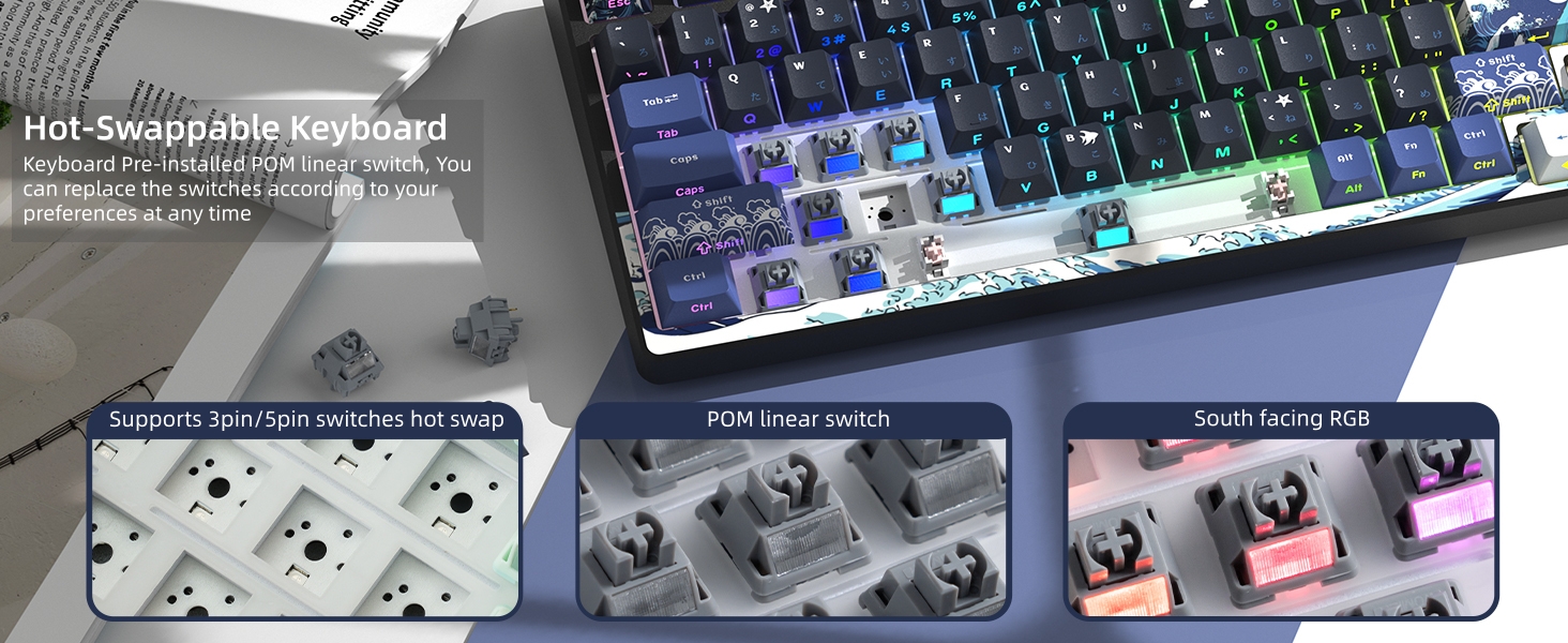 75% Keyboard with Color Multimedia Display Mechanical Gaming Keyboard Wired Hot Swappable