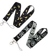 Yansitu Black Moon and Star Keychain Lanyard for ID Badges Holder Cool Goth Lanyard for Men Women...