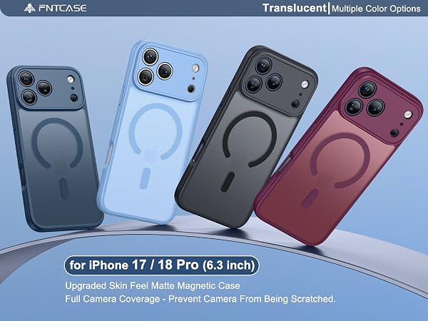 FNTCASE for iPhone 17 Pro Case: Translucent Wine Red Slim Cases Compatible with MagSafe