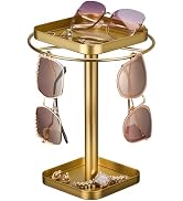 Lolalet 360° Rotating Sunglasses Holder -Medium, Gold | Metal Eyeglass Stand Organizer with 2 Squ...