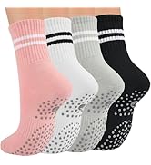 Toes Home Pilates Socks for Women with Non Slip Grippers, Yoga Crew Socks for Barre Hospital Stic...
