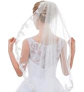 YAEISM Lace Wedding Veil White Cathedral Veil 1 tier Tulle Floral Lace Veil Fingertip Bridal Veil...