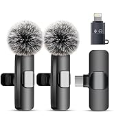 Wireless Microphone for iPhone iPad and Android Phone, 2 Pack Wireless Lavalier Lapel Mic with No...