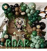 Adeyoo Dinosaur Birthday Party Decorations, 133Pcs Green and Black Balloon Arch Kit with ROAR Foi...