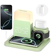 Wireless Charging Station, 7 in 1 Wireless Charger Stand with Dual Alarm Clock, Charging Dock for...