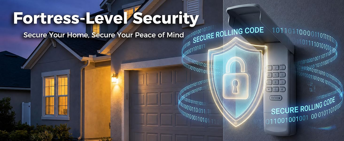 Secure rolling code technology garage door keypad prevents hacking and Anti-theft