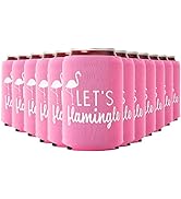 Lets Flamingle! Set of 12 Pink and White Flamingo Can Coolers Cups - Great Flamingo Party Favors ...