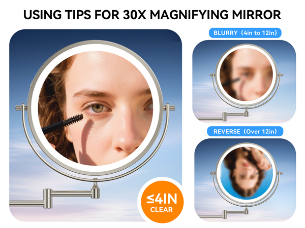 30X magnifcation within 4in for precise facial grooming