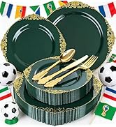 Joyido 125PCS Green Plastic Plates - Green and Gold Disposable Plates - Fancy Vintage Plate with ...