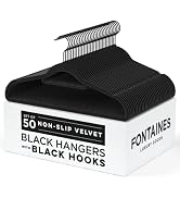 Fontaines Luxury Black Velvet Felt Non Slip Clothes Hangers 50 Pack - Ultra Slim & Space Saving -...