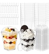 50 Pack 5oz Plastic Dessert Cups with Lids and Spoons, Mini Clear Yogurt Parfait Cups with Lids, ...