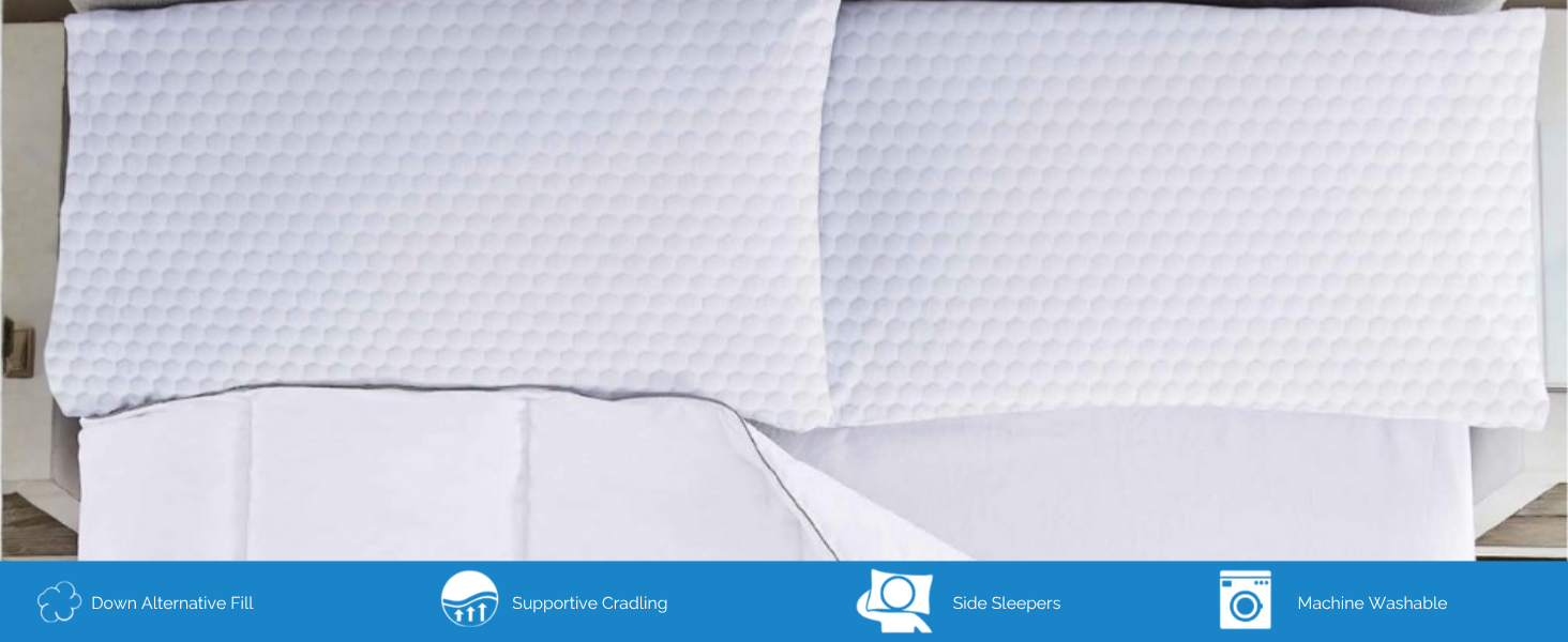 Cooling support pillow, side sleeper comfort, back sleeper support, hypoallergenic bedding