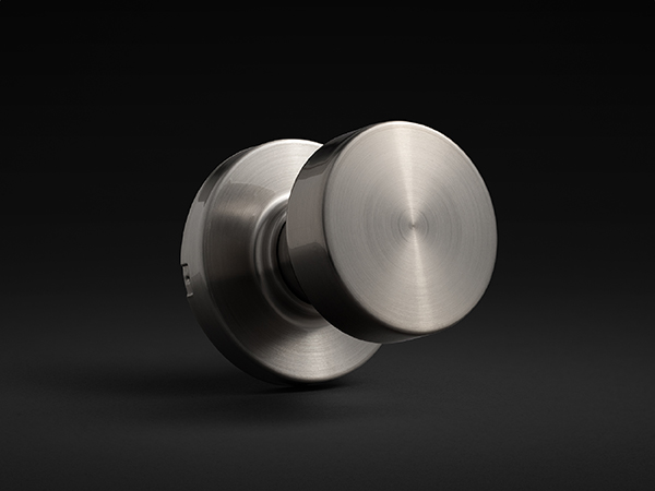Satin nickel Pismo knob with a round rosette