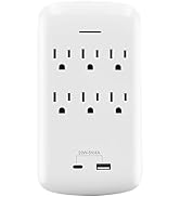 Wall Outlet Extender 4A Total 20W with USB C Wall Fast Charger 6 Outlets Surge Protector with USB...