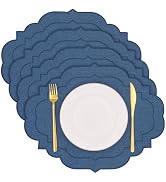 yuuzue Faux Linen Oval Placemats Set of 4, Double-Sided Scalloped Embroidered Cotton Placemats, W...