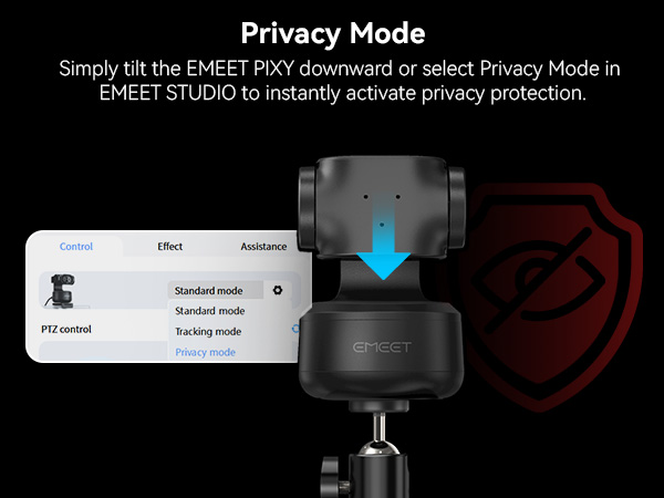 Privacy mode activates by tilt, timer, or app EMEET PIXY ptz camera 4K