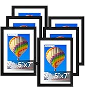 FIXSMITH 5x7 Picture Frame Set of 6, Black Photo Frames Bulk with HD Plexiglass, Display Pictures...