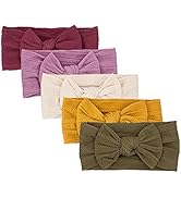 Parker Baby Girl Headbands - 5 Pack of Cable Knit Nylon Bows for Girls -"Matilda Set"