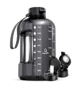 large water bottle featuring motivational time markers to track daily water intake