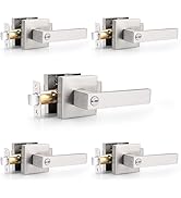 Probrico 5 Pack Door Handles Brsuhed Nickel Privacy Door Levers with Lock for Bedroom & Bathroom,...