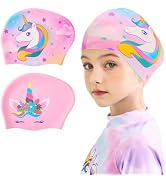 2 Pack Kids Swim Cap Durable Silicone Swim Caps for Boys Girls Toddler Waterproof Bathing Pool Sw...