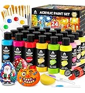 40 Pcs Acrylic Paint Set - 24 Colors (2oz/60ml) with 12 Brushes, 2 Knives & Palette - Rich Pigmen...