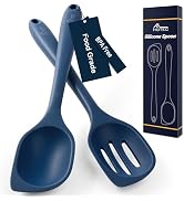 HOTEC Heat Resistant Silicone Cooking Spoon Spatula, Large Kitchen Solid and Slotted Spoons for M...