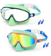 Vvinca 2 Pack Kids Swim Goggles with Nose Cover, Wide View Anti-Fog UV Protection Swimming Mask f...