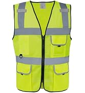 HPHST 5 Pockets High Visibility Reflective Safety Vest,Zipper Front, Meets ANSI/ISEA Standards fo...
