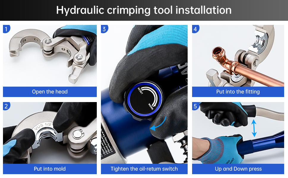 Hydraulic Copper Pipe Crimping Tool with 1/2",3/4" and 1"
