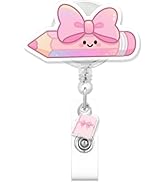 Funny and Cute Teacher Badge Reel Nurse Worker Badge Holder Retractable Pink Bow Pencil Teacher B...