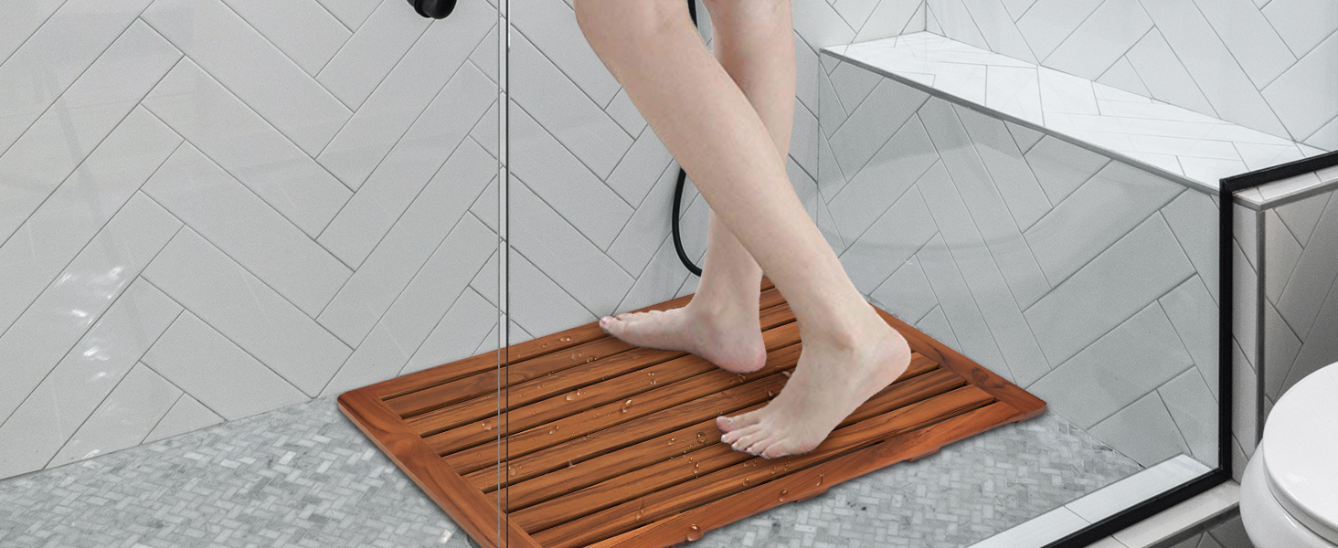 teak bath mat