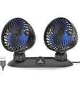 USB Car Fan Portable Vehicle Fan, 360°Rotate Dual Head Fan with Variable Speed, Vehicle Mounted U...
