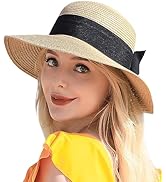 Beach Sun Straw Hats for Women, UPF 50+ UV Sun Protection Wide Brim Summer Straw Hat Foldable Pac...