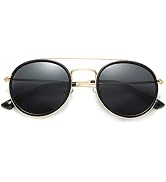 DUSHINE Small Round Double Bridge Sunglasses For Women Men Polarized 100% UV Protection