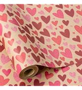 RUSPEPA Kraft Valentine’s Day Wrapping Paper Roll, Mini Roll, Red and Pink Heart Design, Romantic...