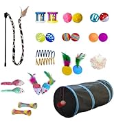 PetLike 25pcs Interactive Cat Toys Set Collapsible Cat Tunnel Interactive Feather Teaser Wand,Spr...