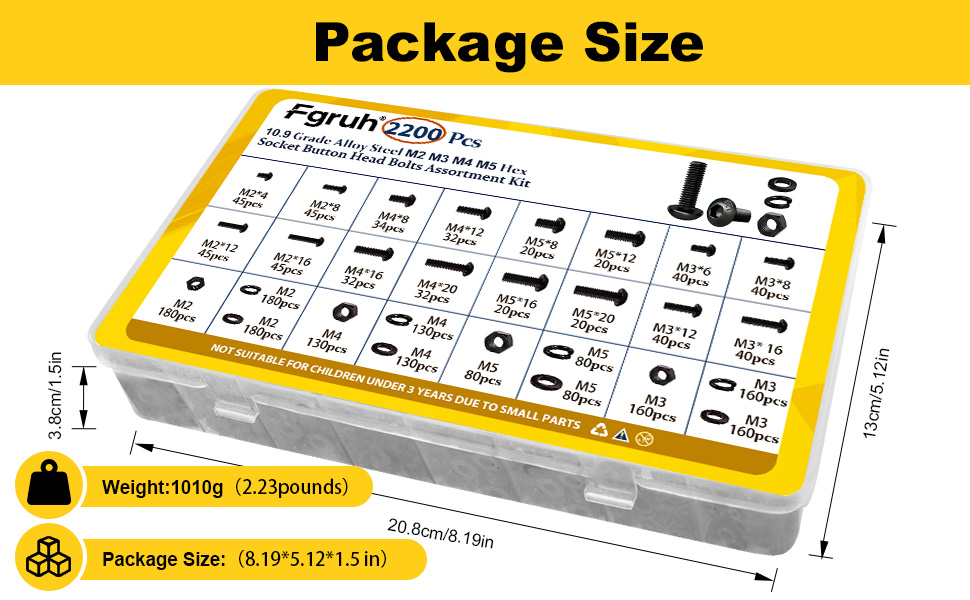 m2 m3 m4 m5 bolt kit package size