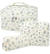 Makeup Bag Set, Quilted Makeup Bag, Large Floral Cosmetic Bag for Women, Cute Cotton Makeup Bags,...