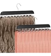2 Pack Hair Extension Hanger, Wooden Hair Extension Holder with 40 Stainless Steel Hooks, Braidin...