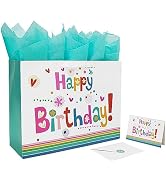 Qirrmiy 16.5” Extra Large Gift Bag Set with Greeting Card and Green Tissue Paper(Cute ‘Happy Birt...