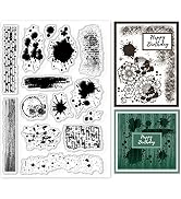 GLOBLELAND Wall Tile Stain Background Clear Stamps Splatter and Brush Strokes Silicone Stamp Seal...