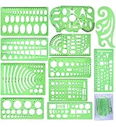 SIQUK 11 Pieces Geometric Drawings Templates Plastic Clear Green Plastic Rulers with 1 Pack Poly ...
