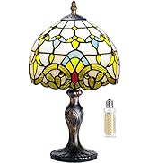 Tiffany Table Lamp Stained Glass Crystal Bead Style Table Light, Handmade Desk Bedside Table Nigh...