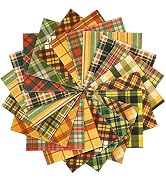 Whaline 45Pcs Fall Fabric Cotton Autumn Plaids Squares Plaids Quilting Fabric 15 Designs Patchwor...