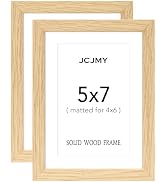 JCJMY 5x7 Picture Frame, Solid Wood Frame Set of 2, Display 4x6 with Mat or 5 x 7 without Mat, Wo...