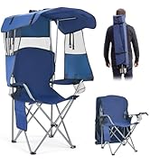 VEVOR Camping Chair with Canopy Shade, Folding Beach Chair with Canopy & Magazine Pocket, 2 Cup H...
