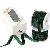 HUIHUANG Green Velvet Ribbon 3/8" Crushed Velvet Ribbon for Christmas Tree Ornaments, Gift Wrappi...
