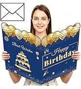 CaliLain Giant Birthday Card with Envelope(Navy Blue and Gold)